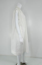 Hermes Crisp Sheer White Cotton Short Sleeve Pleated Placket Front Dress 42