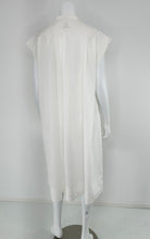 Hermes Crisp Sheer White Cotton Short Sleeve Pleated Placket Front Dress 42