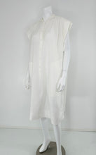 Hermes Crisp Sheer White Cotton Short Sleeve Pleated Placket Front Dress 42