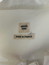 Hermes Crisp Sheer White Cotton Short Sleeve Pleated Placket Front Dress 42