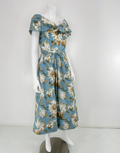 Oscar de la Renta P20 Blue & White Magnolia Print Cotton Shawl Collar Dress 8