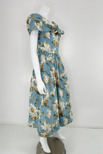 Oscar de la Renta P20 Blue & White Magnolia Print Cotton Shawl Collar Dress 8