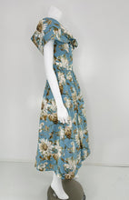 Oscar de la Renta P20 Blue & White Magnolia Print Cotton Shawl Collar Dress 8