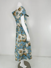 Oscar de la Renta P20 Blue & White Magnolia Print Cotton Shawl Collar Dress 8