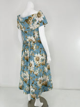 Oscar de la Renta P20 Blue & White Magnolia Print Cotton Shawl Collar Dress 8