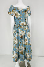 Oscar de la Renta P20 Blue & White Magnolia Print Cotton Shawl Collar Dress 8