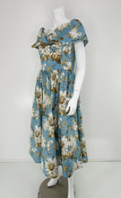 Oscar de la Renta P20 Blue & White Magnolia Print Cotton Shawl Collar Dress 8