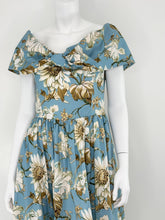 Oscar de la Renta P20 Blue & White Magnolia Print Cotton Shawl Collar Dress 8