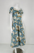 Oscar de la Renta P20 Blue & White Magnolia Print Cotton Shawl Collar Dress 8