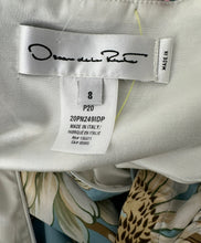 Oscar de la Renta P20 Blue & White Magnolia Print Cotton Shawl Collar Dress 8