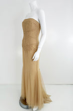 Vera Wang Nude/Champagne Tulle Strapless Pleated Torso Gown with Train 10