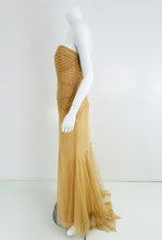 Vera Wang Nude/Champagne Tulle Strapless Pleated Torso Gown with Train 10
