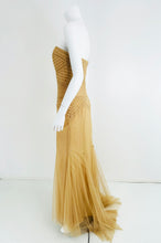 Vera Wang Nude/Champagne Tulle Strapless Pleated Torso Gown with Train 10
