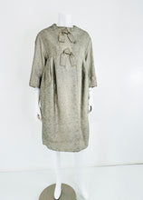 Ben Zuckerman Silver & Ice Blue Metallic Brocade 1950s Sac Back Evening Coat
