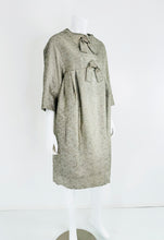 Ben Zuckerman Silver & Ice Blue Metallic Brocade 1950s Sac Back Evening Coat