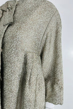 Ben Zuckerman Silver & Ice Blue Metallic Brocade 1950s Sac Back Evening Coat