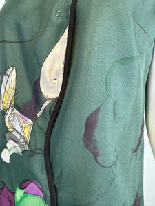 Prada Fairy James Jean Spring 2008 Forest Green Print Silk Top