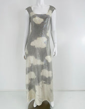 Halston Iconic Clouds Dress in Stormy Grey & Cream Iridescent Sequins Mid 1970s