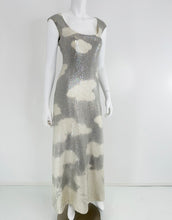 Halston Iconic Clouds Dress in Stormy Grey & Cream Iridescent Sequins Mid 1970s