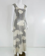 Halston Iconic Clouds Dress in Stormy Grey & Cream Iridescent Sequins Mid 1970s