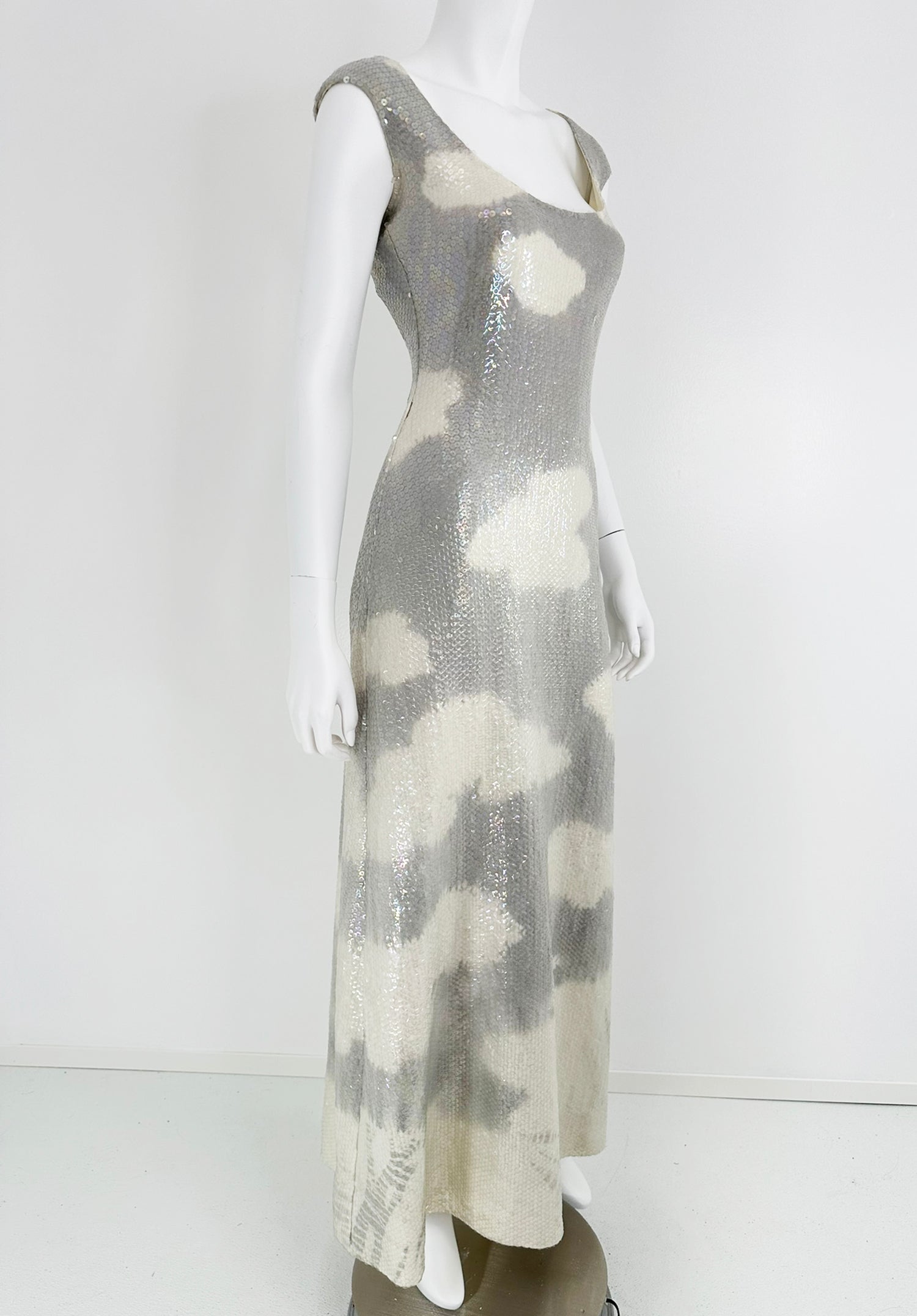 vintage halston dress Iconic Clouds in Stormy Grey & Cream Iridescent Sequins – Palm Beach Slit:No Express Mock Neck Long Halston’s low point would Size:160 (No. 17)