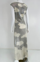 Halston Iconic Clouds Dress in Stormy Grey & Cream Iridescent Sequins Mid 1970s