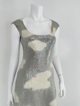 Halston Iconic Clouds Dress in Stormy Grey & Cream Iridescent Sequins Mid 1970s