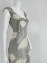 Halston Iconic Clouds Dress in Stormy Grey & Cream Iridescent Sequins Mid 1970s