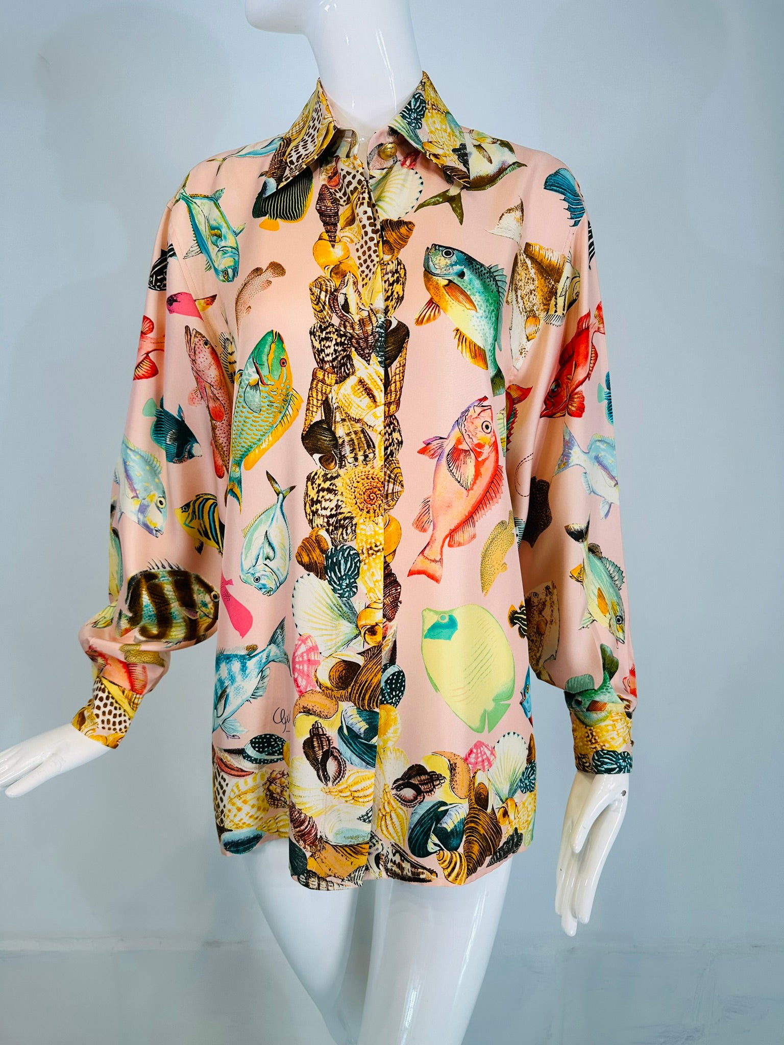 SOLD Gucci S/S 1992 Runway Pink Silk Twill Fish & Sea Shells
