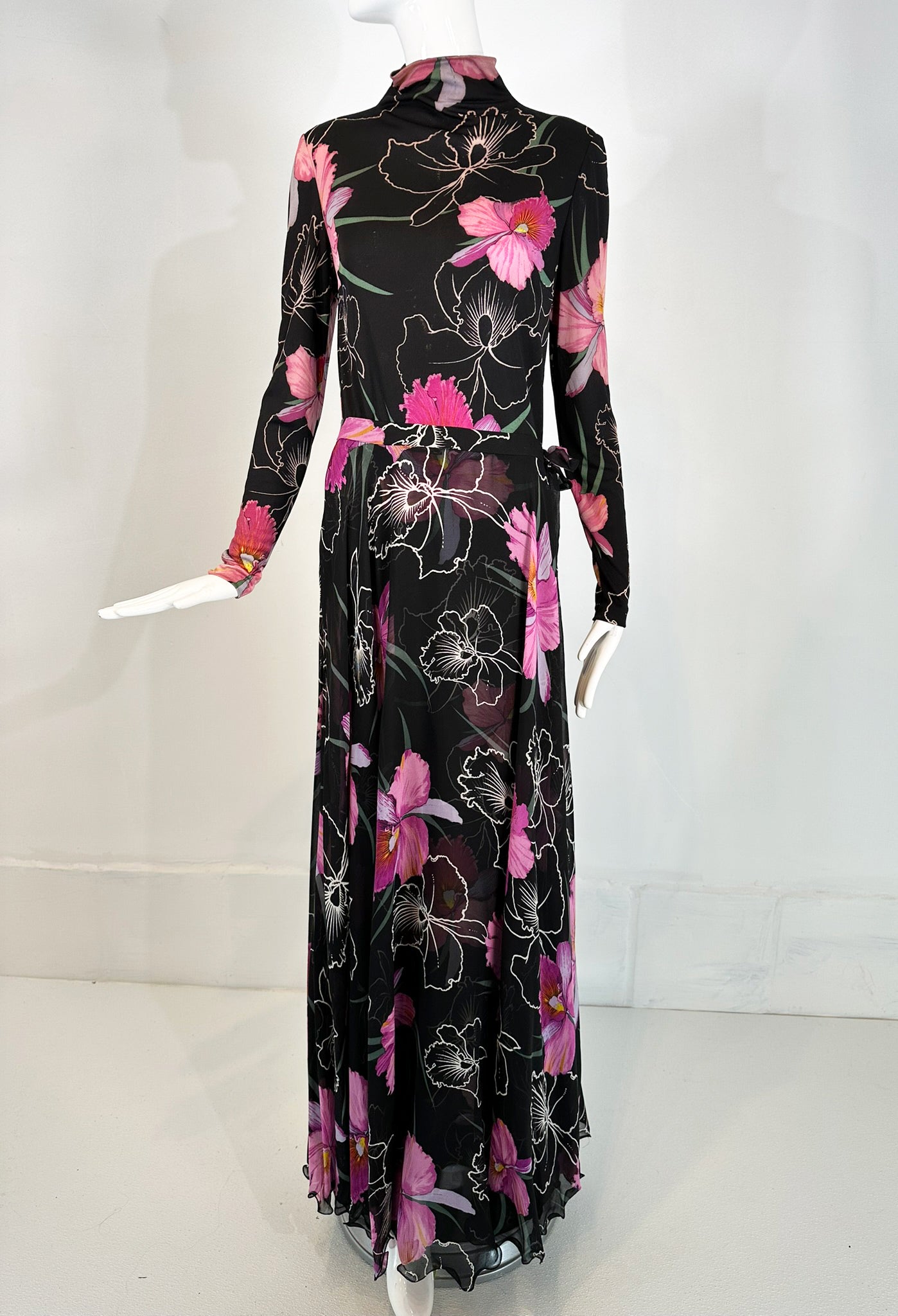 SOLD La Mendola 2pc Orchid Print Jersey Maxi Dress & Silk Chiffon Over Palm Beach Vintage SOLD La Mendola 2pc Orchid Print Jersey Maxi Dress & Silk Chiffon Over Palm Beach Vintage
