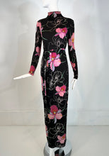 La Mendola 2pc Orchid Print Jersey Maxi Dress & Silk Chiffon Over Skirt 1960