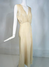 1930s Cream Bias Cut Sheer Silk Hand Embroidered & Appliqued Slip Dress Gown