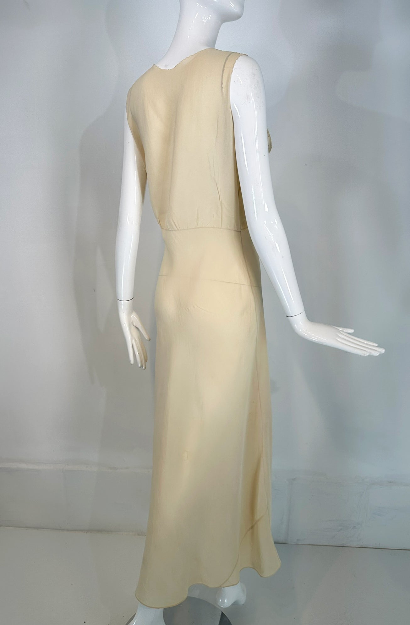 SOLD 1930s Cream Bias Cut Sheer Silk Hand Embroidered & Appliqued Slip Palm Beach Vintage SOLD 1930s Cream Bias Cut Sheer Silk Hand Embroidered & Appliqued Slip Palm Beach Vintage