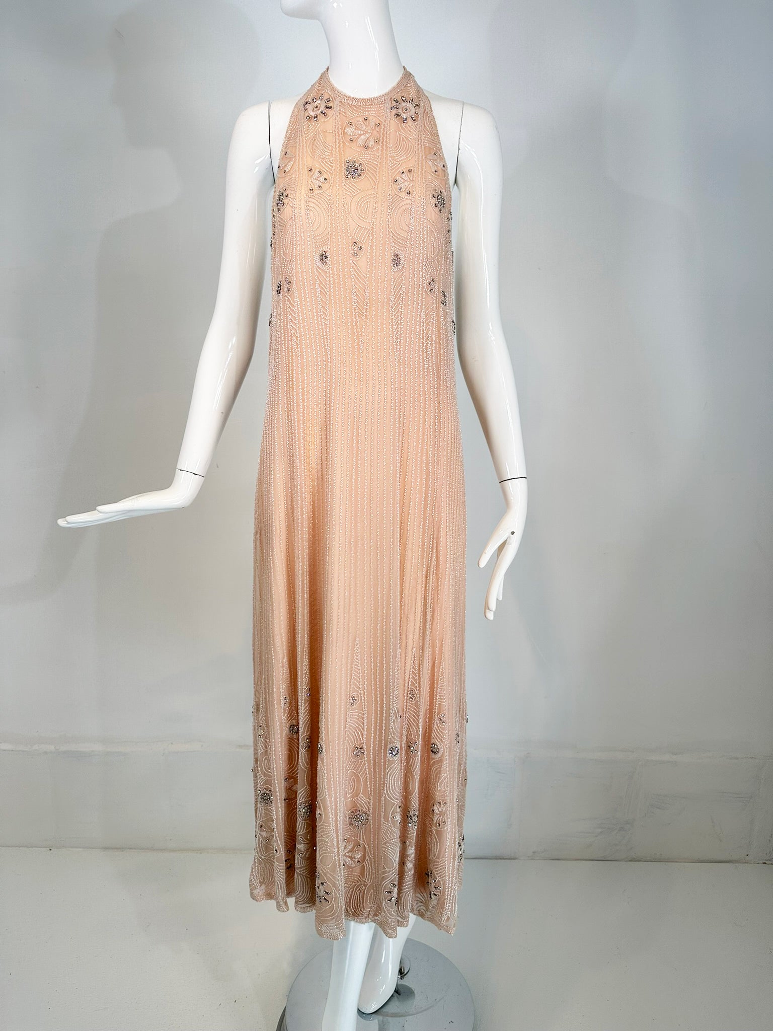 Jean-Louis Scherrer Couture Beaded Pink Silk Halter Neck Evening Dress Palm Beach Vintage Jean-Louis Scherrer Couture Beaded Pink Silk Halter Neck Evening Dress Palm Beach Vintage