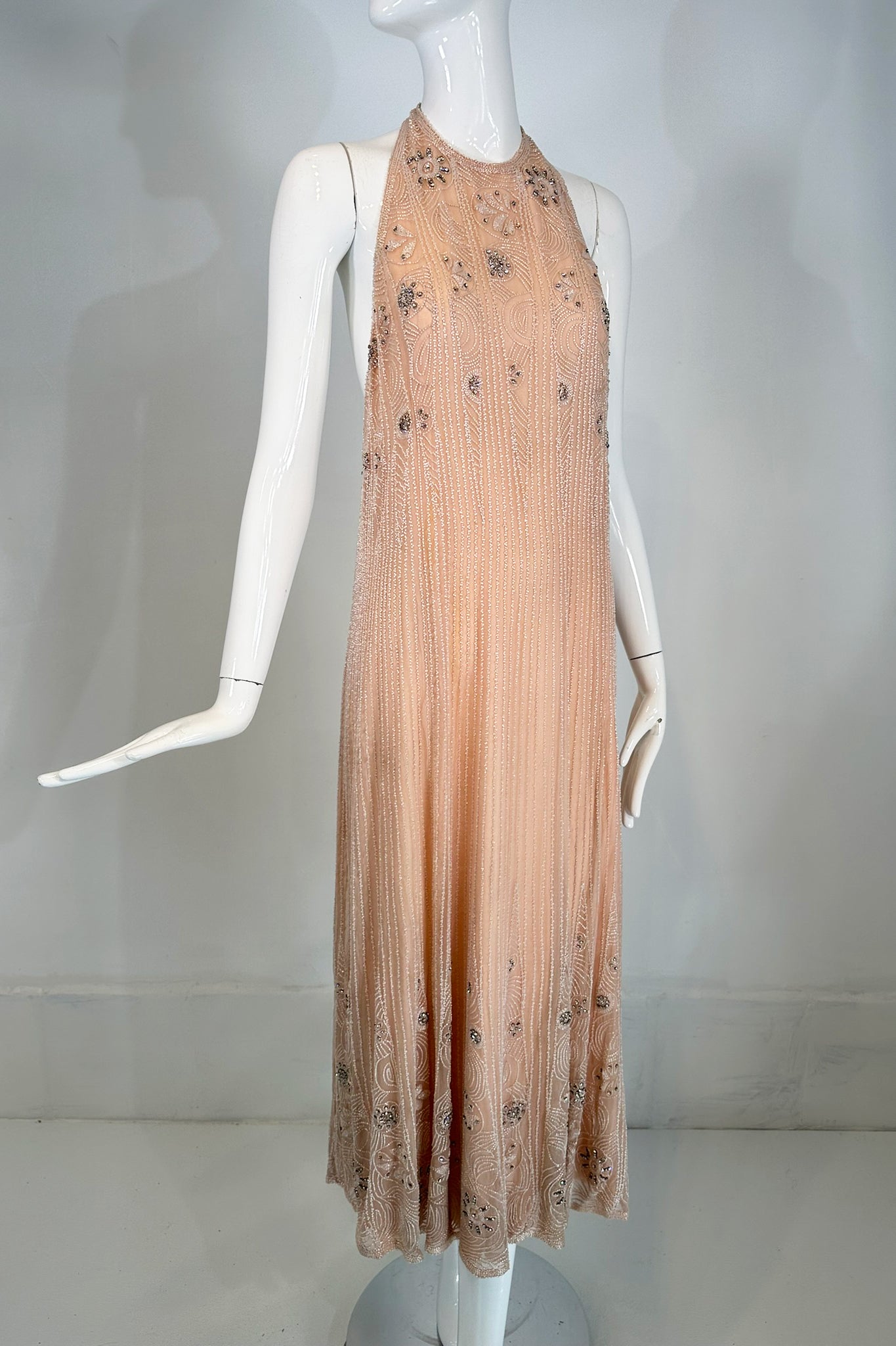 Jean-Louis Scherrer Couture Beaded Pink Silk Halter Neck Evening Dress Palm Beach Vintage Jean-Louis Scherrer Couture Beaded Pink Silk Halter Neck Evening Dress Palm Beach Vintage