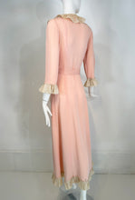 1930s-40s Pink Rayon Cream Lace Trimmed Wrap & Tie Robe