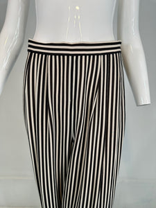 1990s Carlislie Black & White Silk Stripe Pleat Front Wide Leg Trouser