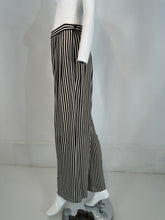 1990s Carlislie Black & White Silk Stripe Pleat Front Wide Leg Trouser