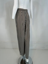 1990s Carlislie Black & White Silk Stripe Pleat Front Wide Leg Trouser