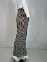 1990s Carlislie Black & White Silk Stripe Pleat Front Wide Leg Trouser