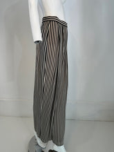 1990s Carlislie Black & White Silk Stripe Pleat Front Wide Leg Trouser