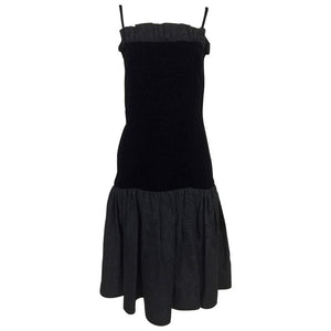 SOLD Yves Saint Laurent black velvet & taffeta fitted bodice flare hem cocktail dress