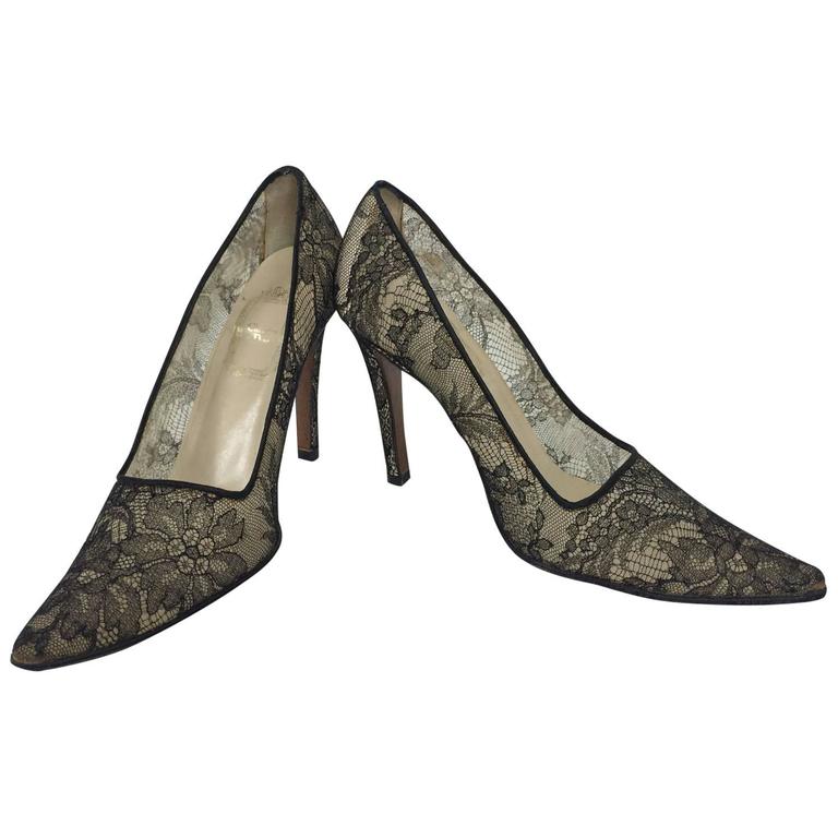 Christian Dior Black Chantilly Lace High Heeled Pumps 36 1/2 Christian Dior Black Chantilly Lace High Heeled Pumps 36 1/2