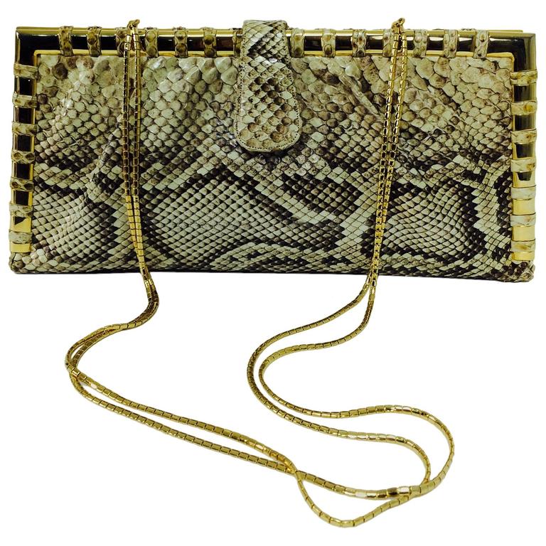 Judith Beige Leiber Snakeskin Clutch at 1stDibs