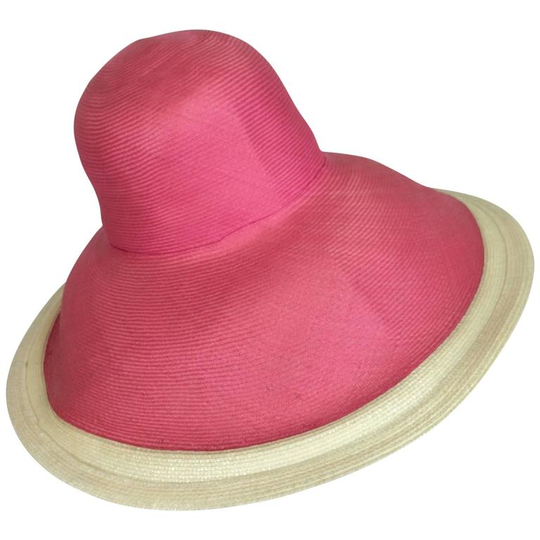 SOLD Eric Javits Pink & Natural Fine Straw Wide Brim Hat  display picture 2