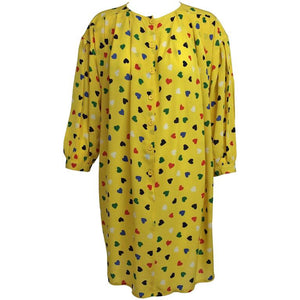 Emanuel Ungaro Coloured Heart Print Yellow Smock Dress 1980s