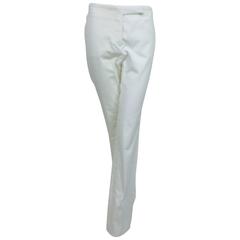 Chanel White Cotton Twill Buckle Back Fly Front Trousers 1990s