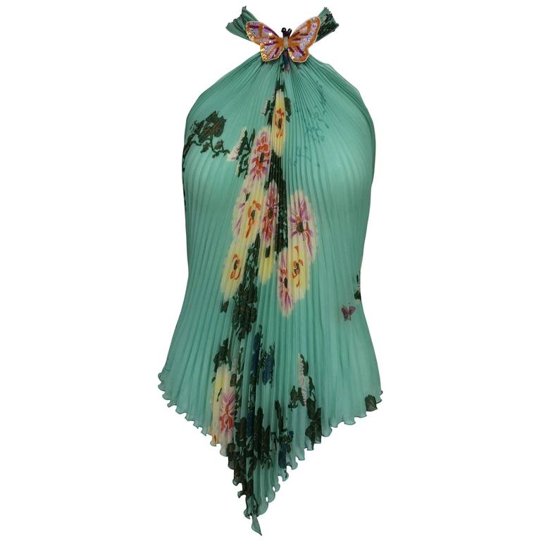 SOLD Emanuel Ungaro Aqua Floral Print Pleated Silk Butterfly Halter To – Palm Beach Vintage SOLD Emanuel Ungaro Aqua Floral Print Pleated Silk Butterfly Halter To – Palm Beach Vintage