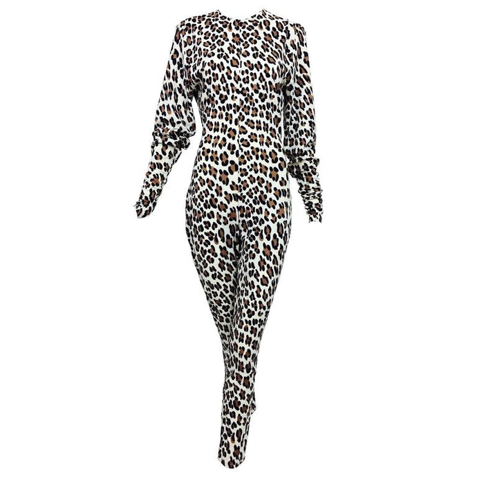SOLD Norma Kamali leopard print cat suit 1980s