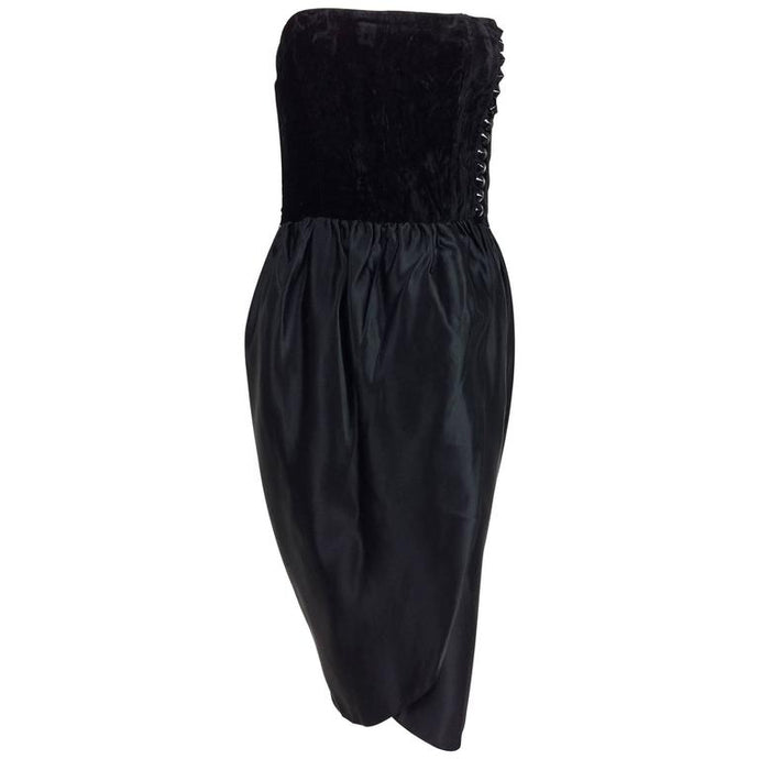 Lanvin numbered Haute couture black silk and velvet strapless cocktail dress